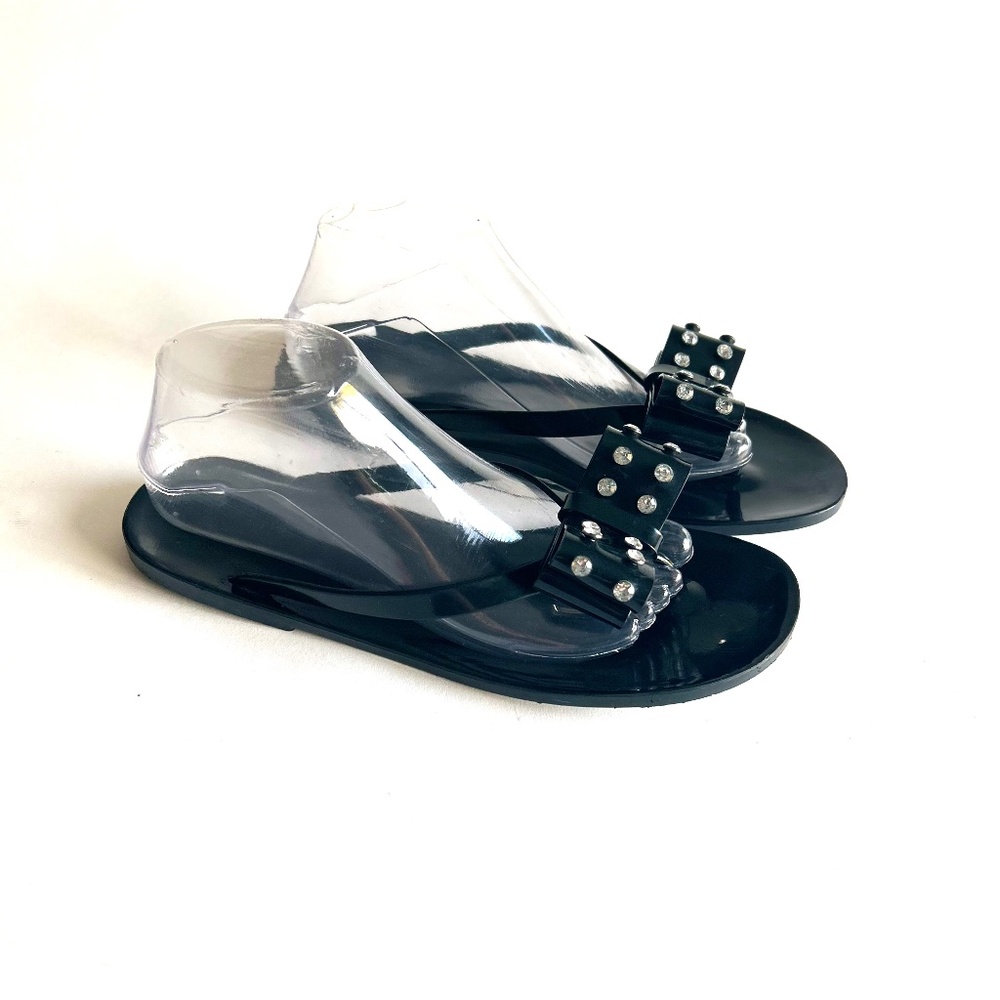 Kate Spade Black Synthetic Bow Glitter Flip Flops size 10